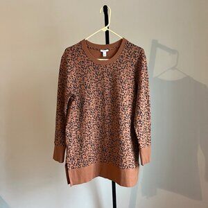 Daily Ritual Terry Cotton Modal Side-Vent Animal Print Tunic Sweater Size M